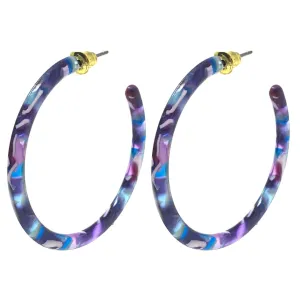 Purple & Blue Marbled Resin Hoop Earrings