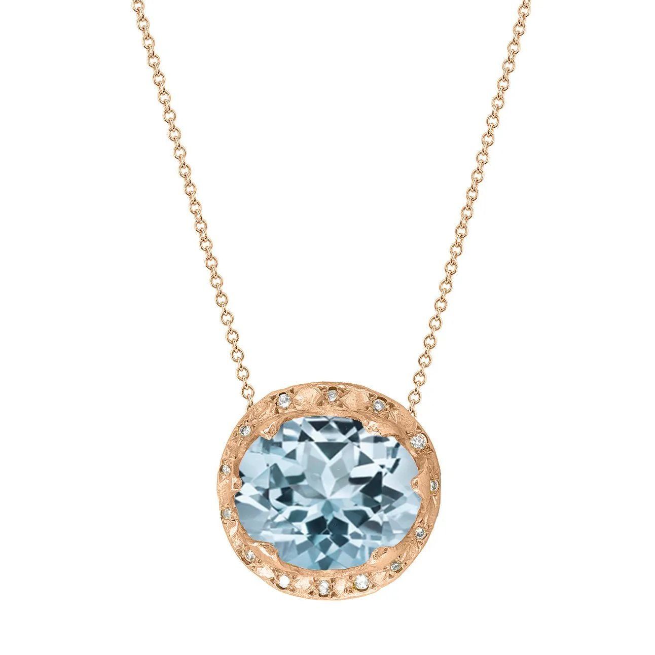 Queen Oval Aquamarine Necklace with Sprinkled Diamonds