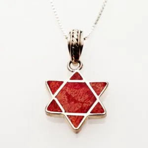 Red Coral and Sterling Silver Mini Star of David