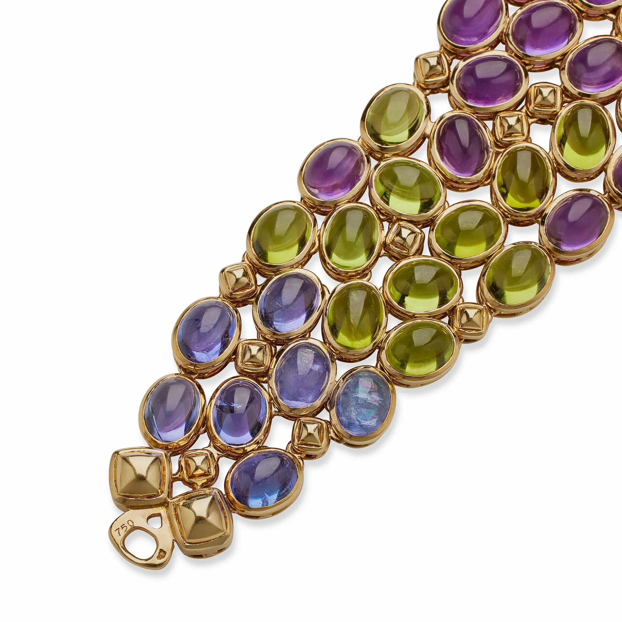 René Boivin Sapphire, Pink Tourmaline, Peridot and Amethyst Bracelet