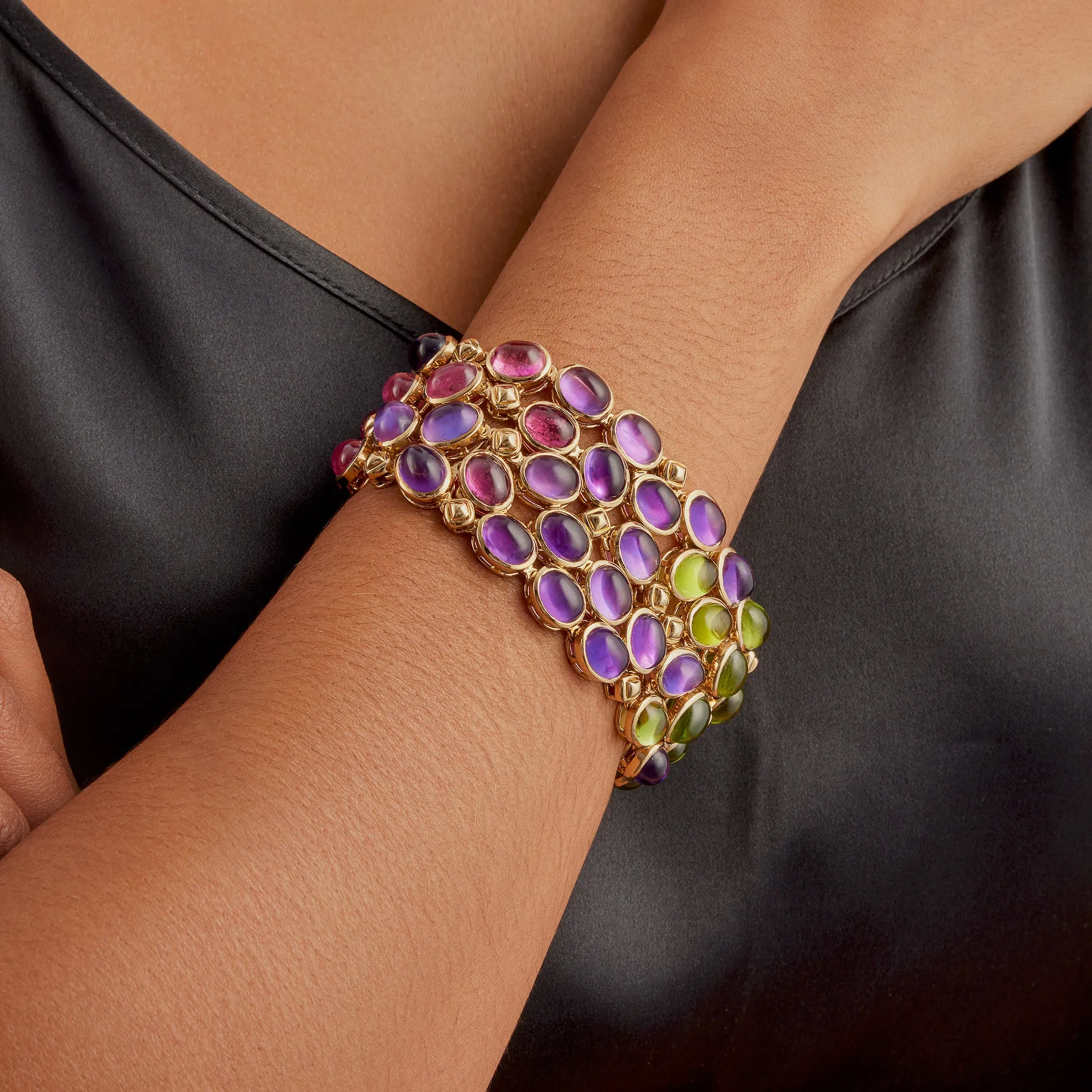 René Boivin Sapphire, Pink Tourmaline, Peridot and Amethyst Bracelet