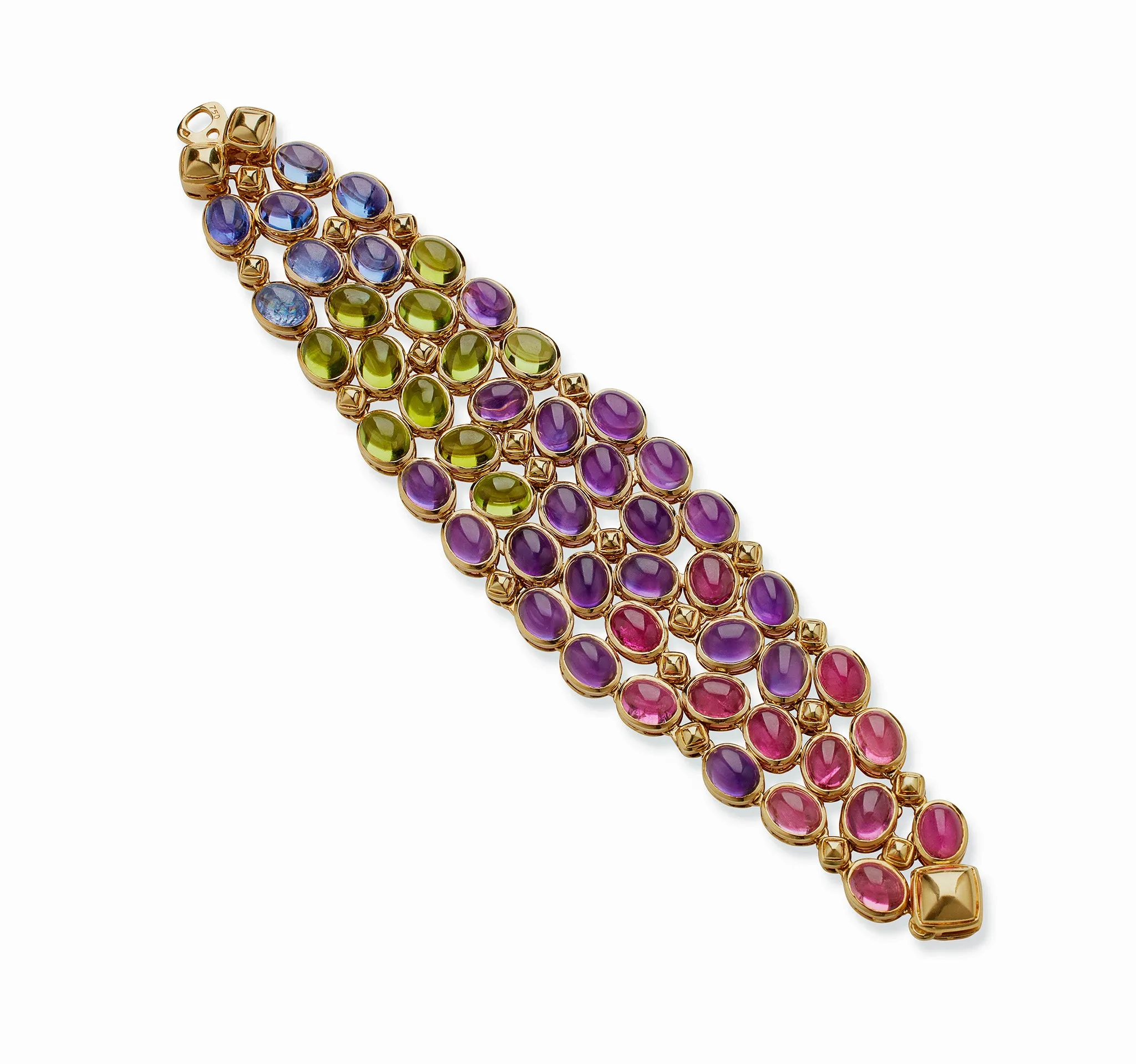 René Boivin Sapphire, Pink Tourmaline, Peridot and Amethyst Bracelet