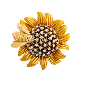 Rhinestone Bee Sunflower Brooch 水鑽蜜蜂向日葵胸針 (KCHM1112)