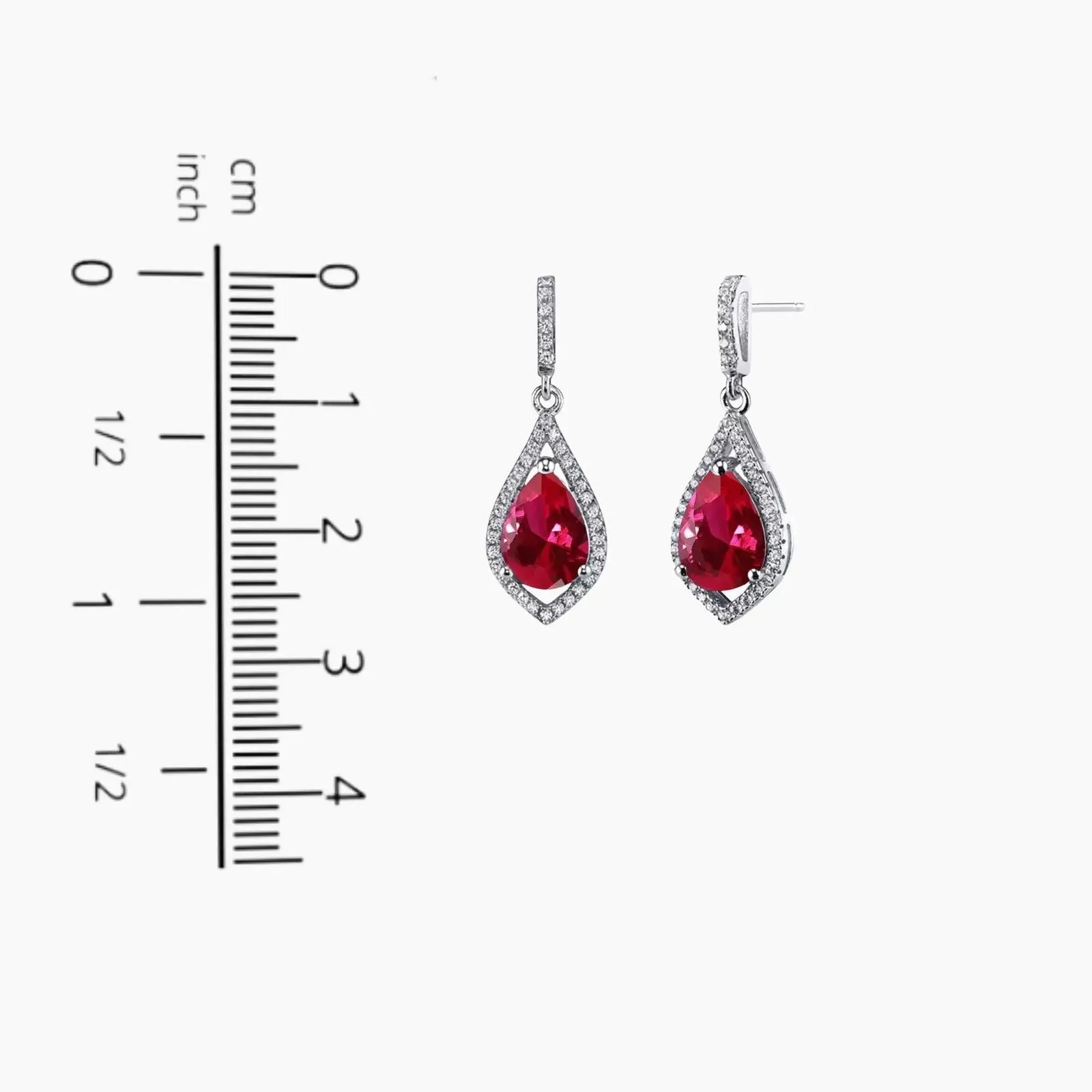 Ruby Pear Shape Dangling Earrings in Sterling Silver