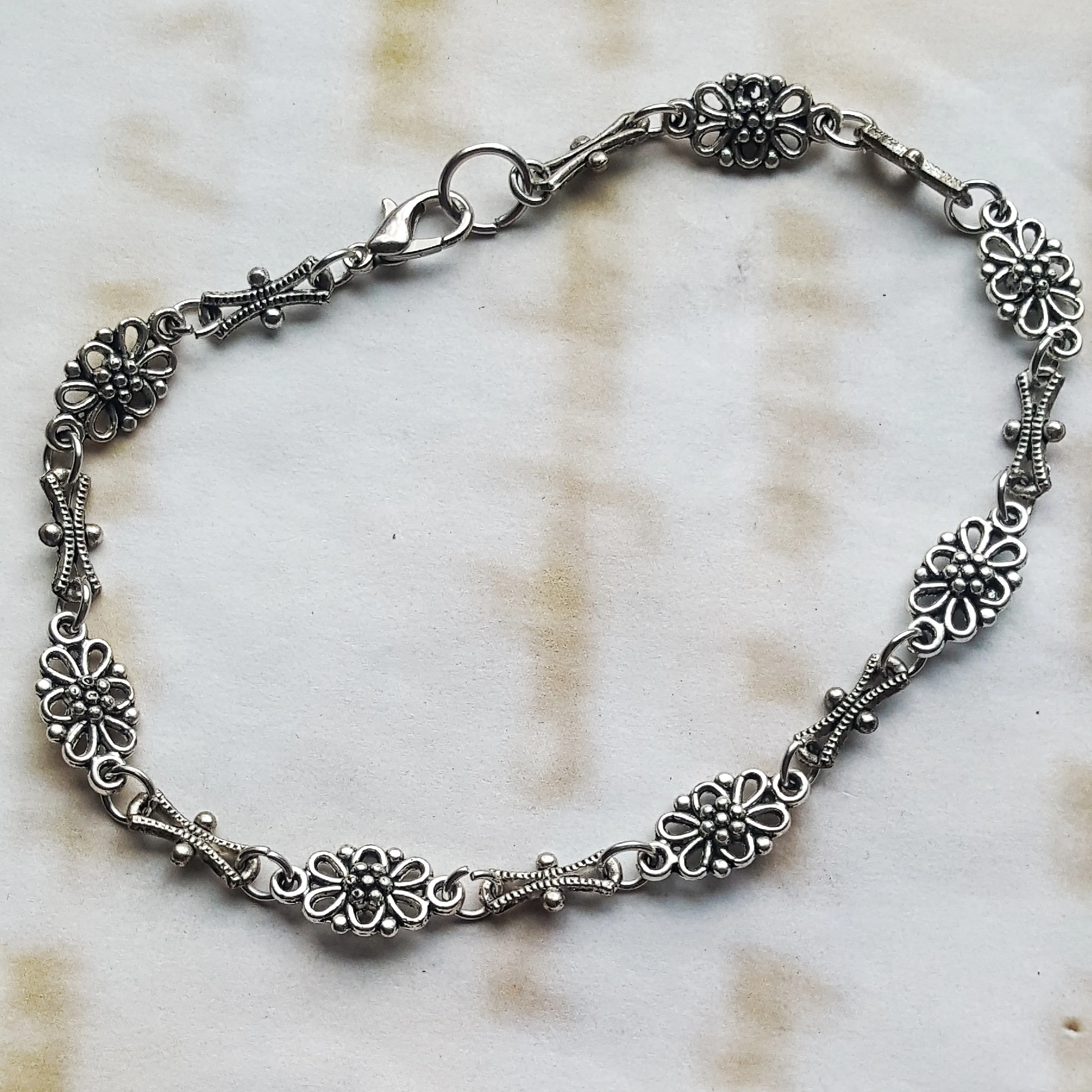 Silver Flower Anklet Christmas Gift Idea for Her