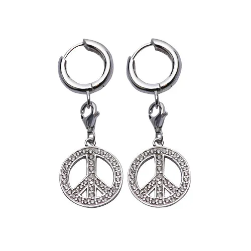 Silver Gemstone Peace Sign Earrings