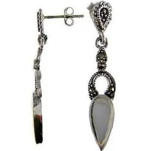 Silver Pearl and Marcasite Dangle Earrings