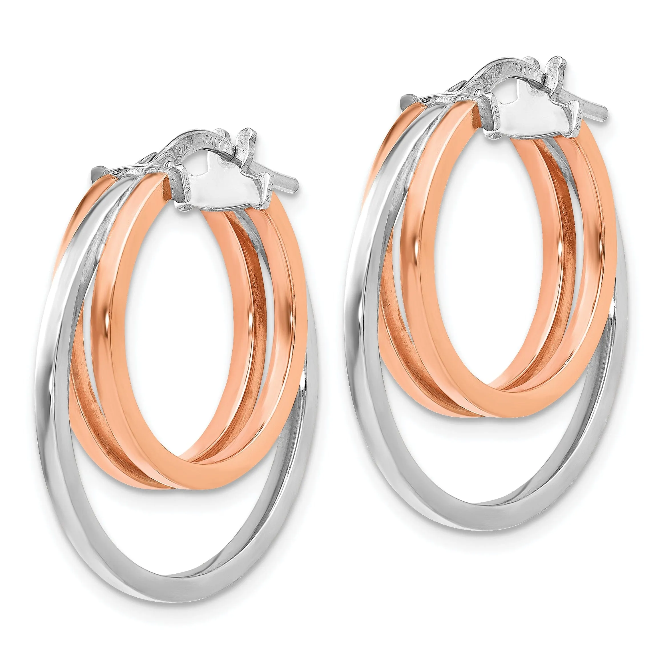 Silver Rose Gold-tone Polished Finish Hoop Earring