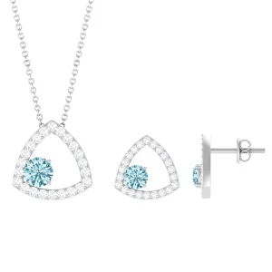 Simple Aquamarine and Moissanite Triangle Jewelry Set