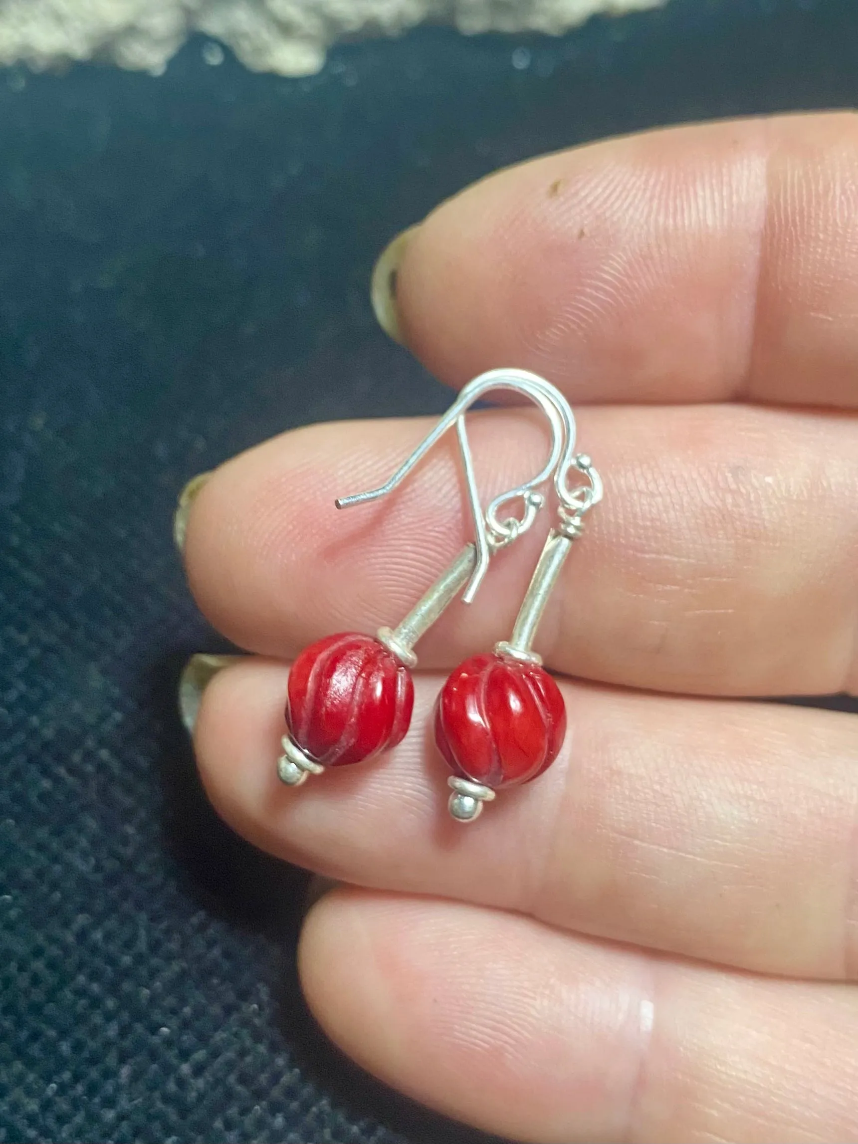 Simple Coral And Silver Drop Earrings