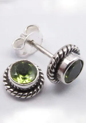 Solid Silver Peridot Round Stud Earrings