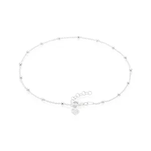 Sterling Silver 23cm Ball Heart Anklet