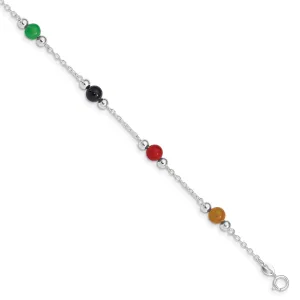 Sterling Silver 9inch Multi-Color Jade Anklet