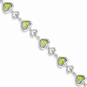 Sterling Silver Diamond & Heart Link Peridot Bracelet