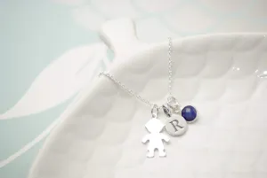 Sterling Silver Initial and Gemstone New Baby Boy Pendant Necklace