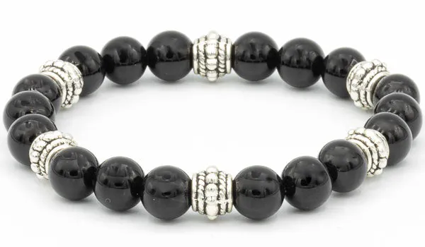 Sterling Silver Onyx Gloss Balinese Natural Gemstone Bracelet