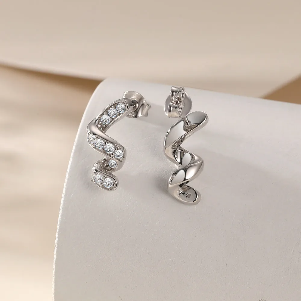 Swirl Drop Diamond Simulant Fancy Spiral Earrings