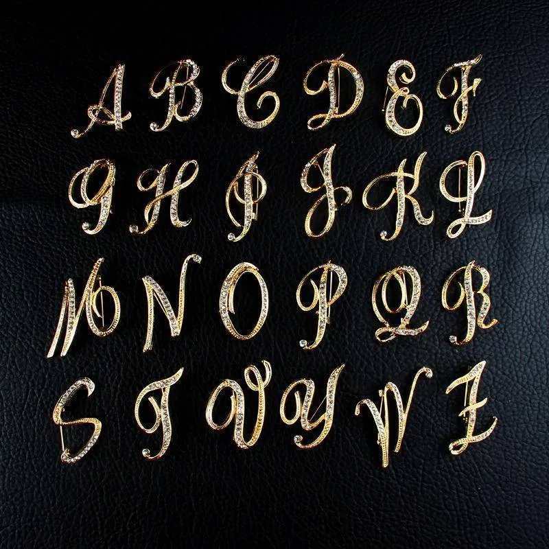 T-Z Gold Classic 26 Letters Crystal  Metal Brooch