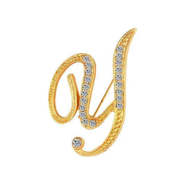 T-Z Gold Classic 26 Letters Crystal  Metal Brooch