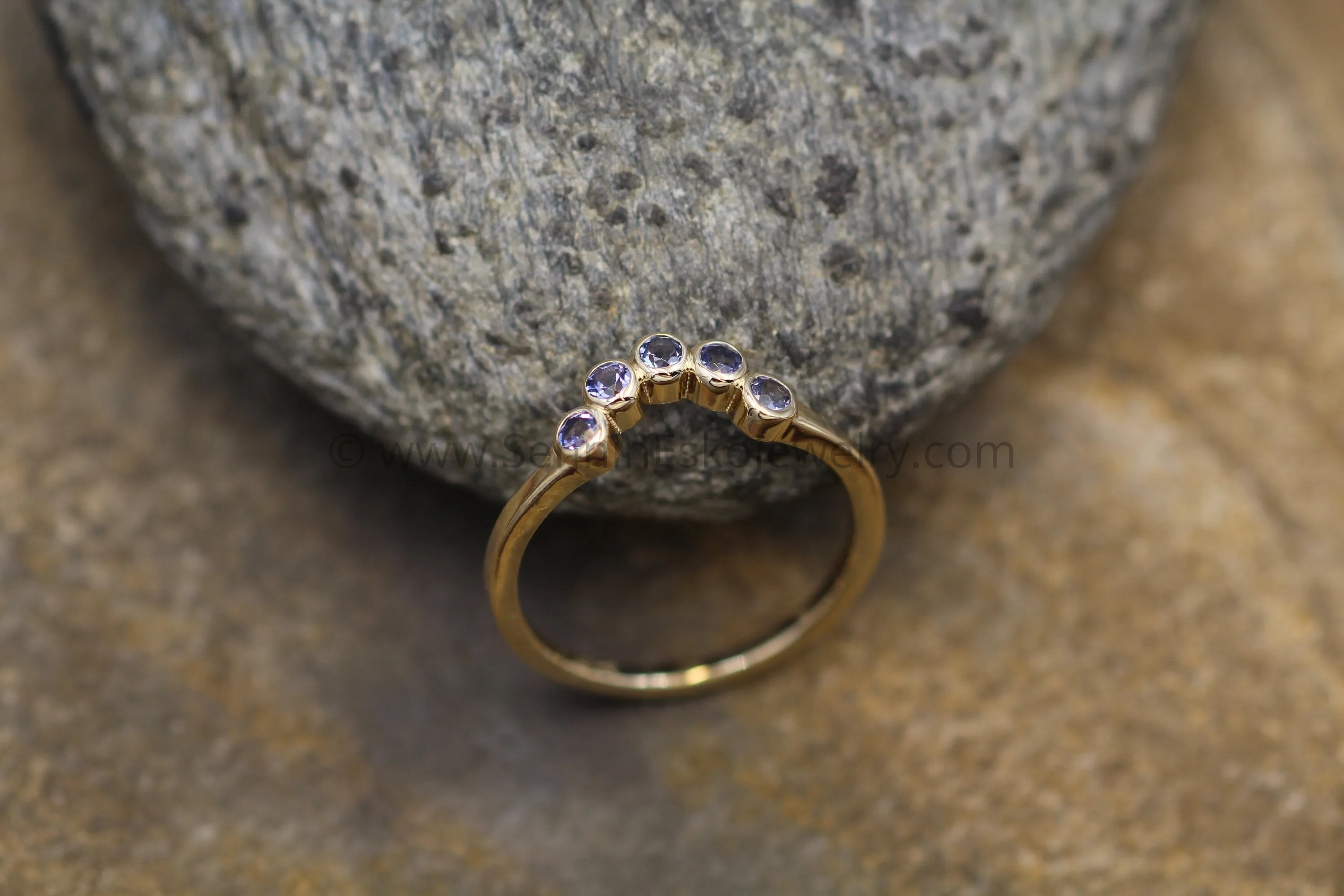 Tanzanite Half Moon Yellow Gold Ring - Tanzanite Multi Bezel Ring - Wraparound Ring