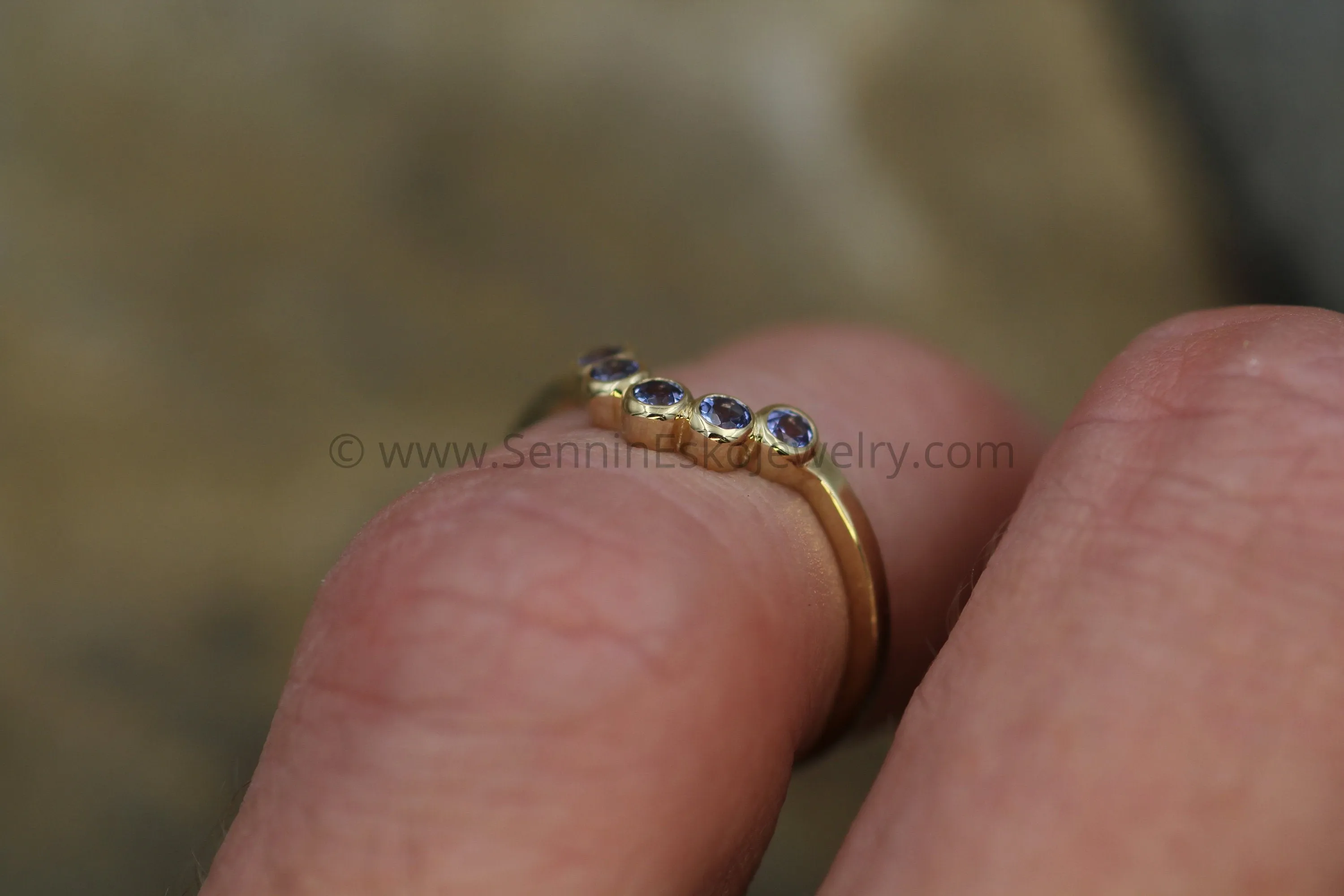 Tanzanite Half Moon Yellow Gold Ring - Tanzanite Multi Bezel Ring - Wraparound Ring