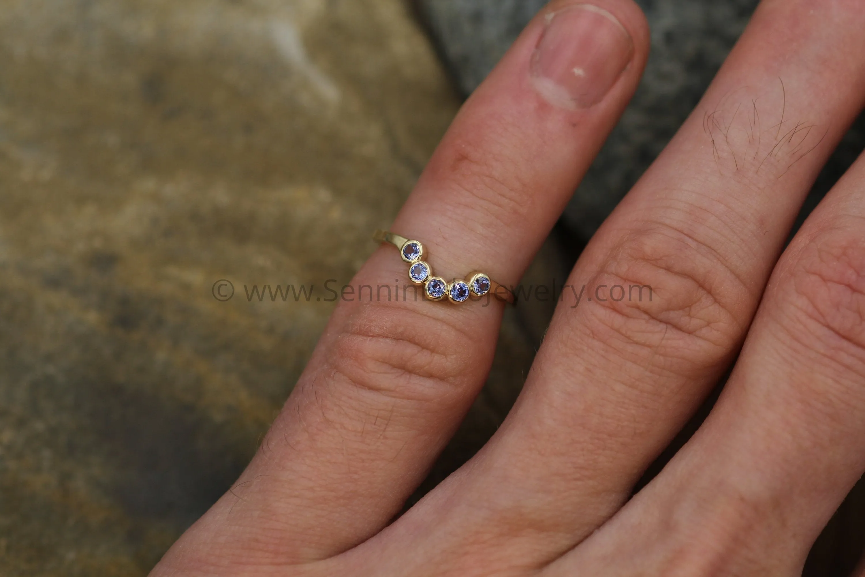 Tanzanite Half Moon Yellow Gold Ring - Tanzanite Multi Bezel Ring - Wraparound Ring