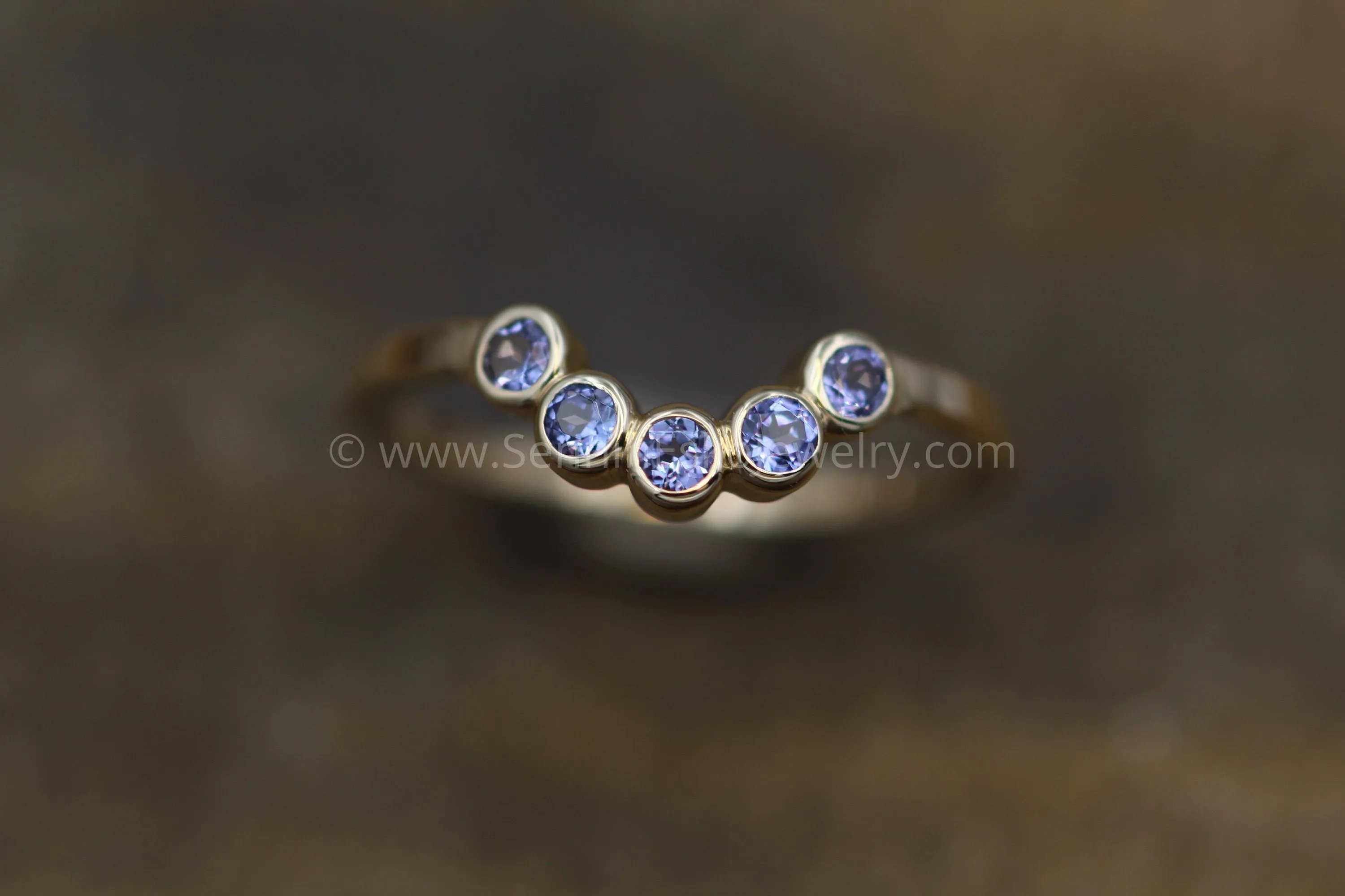 Tanzanite Half Moon Yellow Gold Ring - Tanzanite Multi Bezel Ring - Wraparound Ring