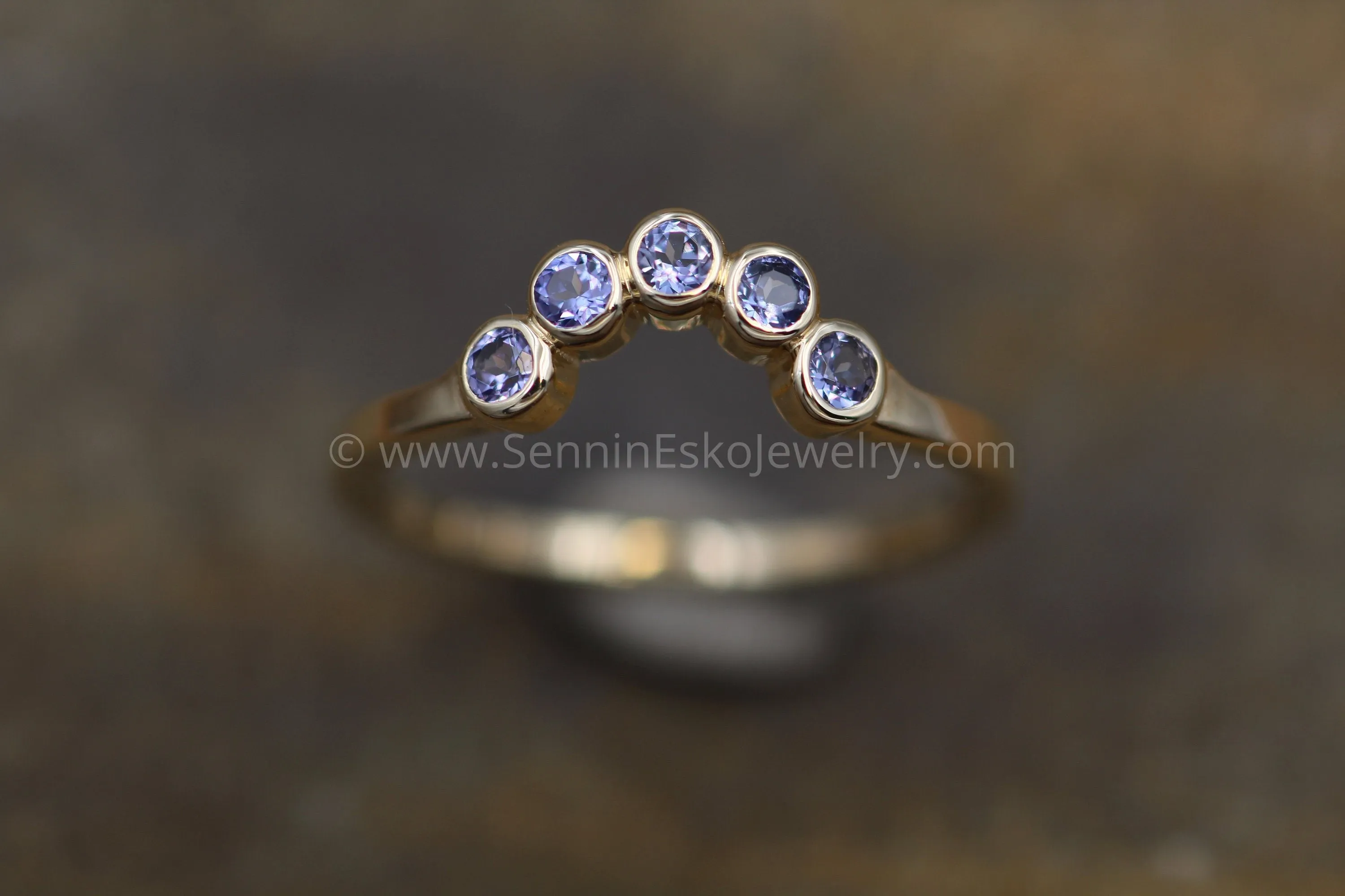 Tanzanite Half Moon Yellow Gold Ring - Tanzanite Multi Bezel Ring - Wraparound Ring