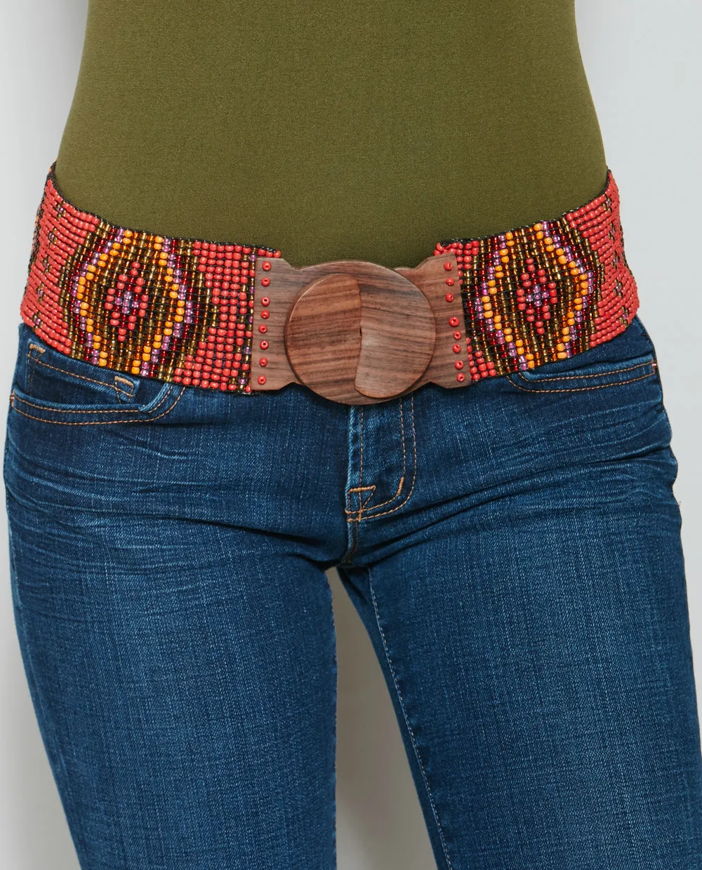 TAOS BEADED STRETCH BELT IN CORAL