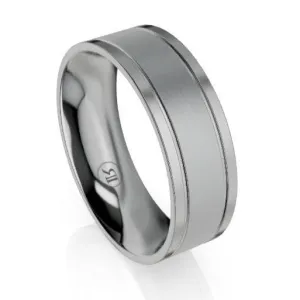 The Winchester Flat Dual Grooved Titanium Wedding Ring