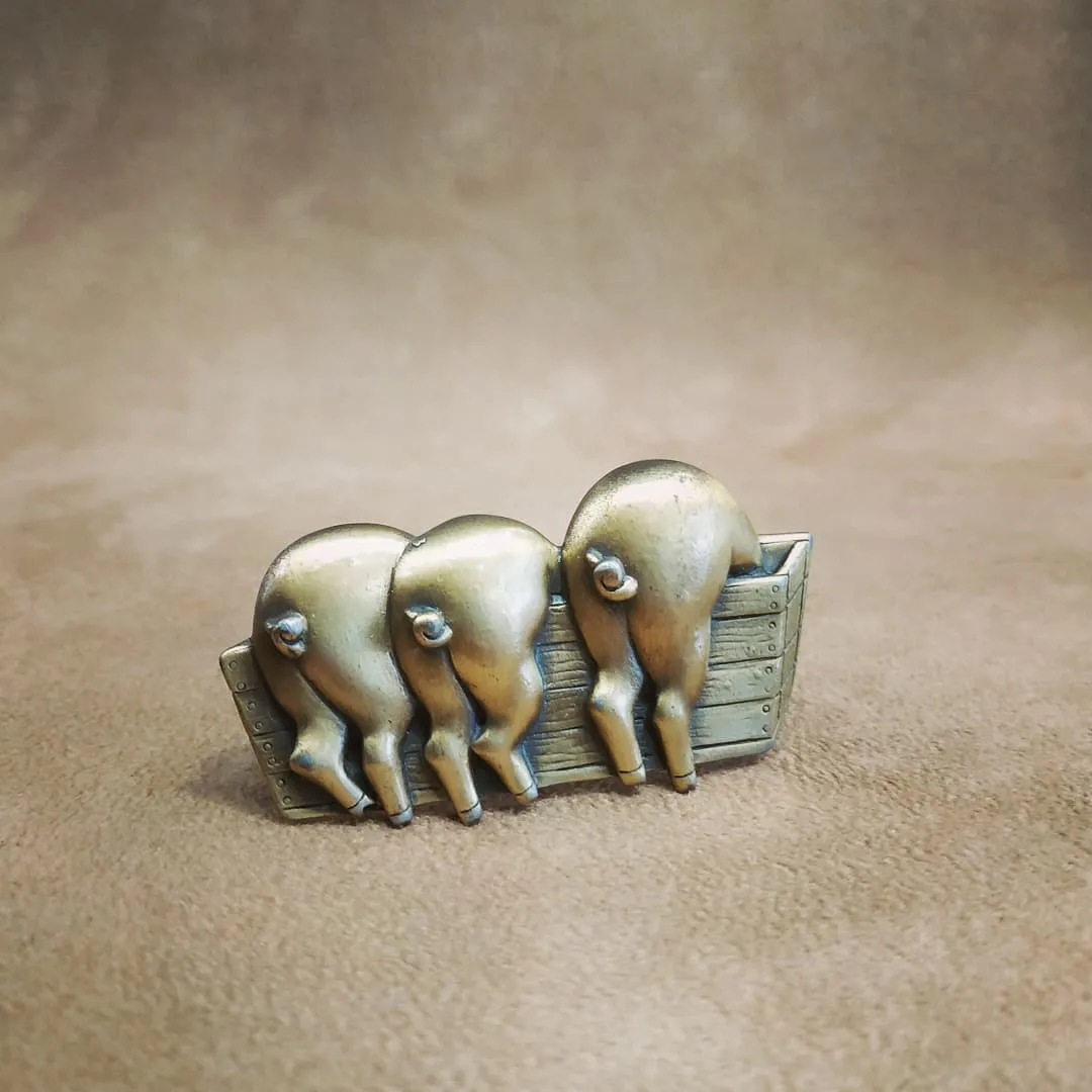 Three Piglets brooch gold tone pewter by JJ