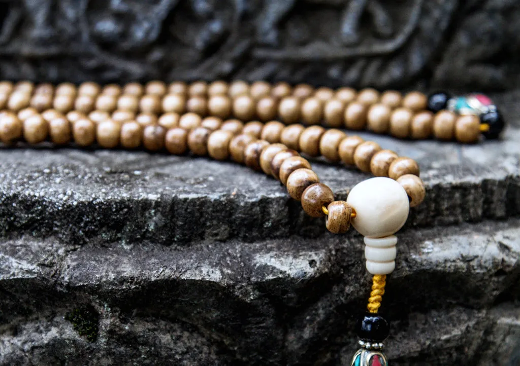 Traditional Bone Prayer Malas with Conch Guru Beads