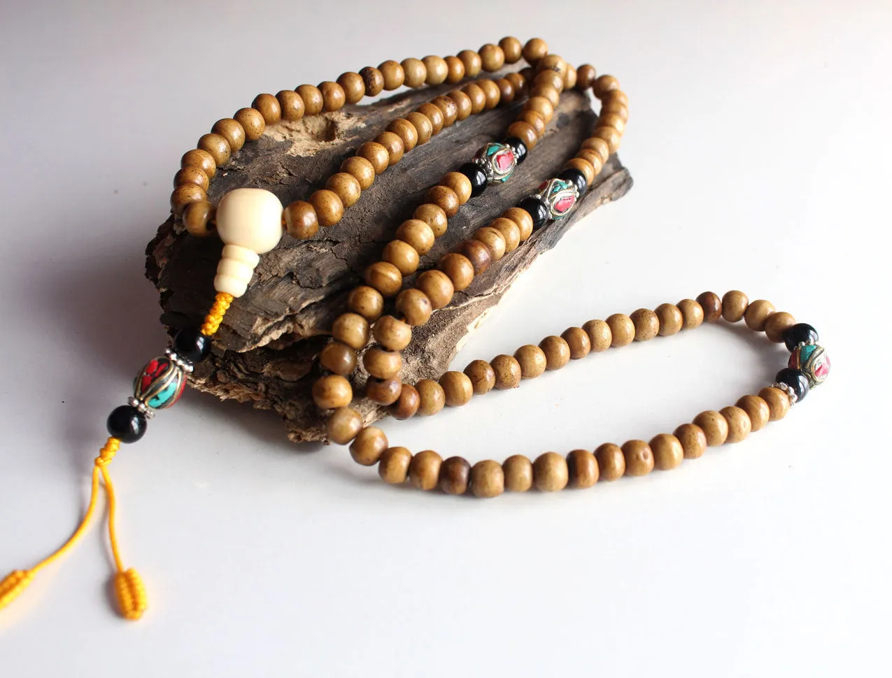 Traditional Bone Prayer Malas with Conch Guru Beads