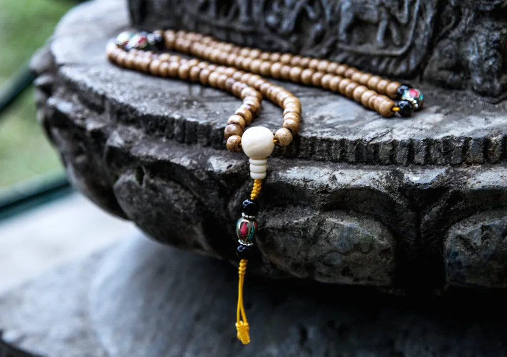 Traditional Bone Prayer Malas with Conch Guru Beads