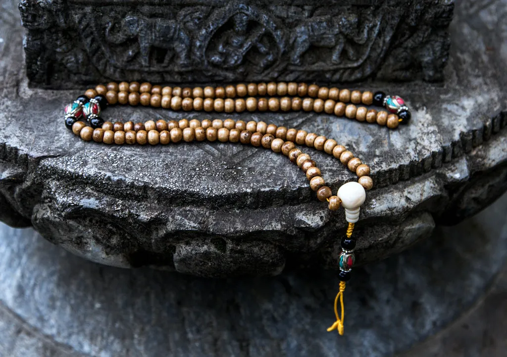 Traditional Bone Prayer Malas with Conch Guru Beads