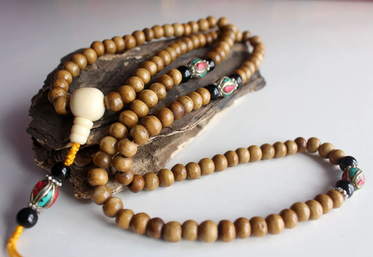 Traditional Bone Prayer Malas with Conch Guru Beads