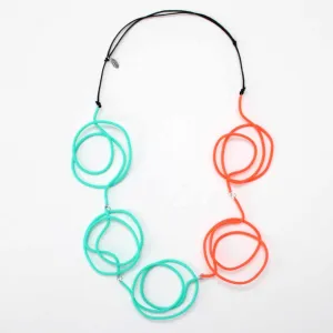 Turquoise and Orange Veronica Rubber Tubing Necklace