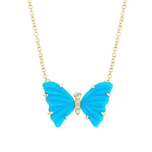 Turquoise Butterfly Necklace with Diamonds and Prongs