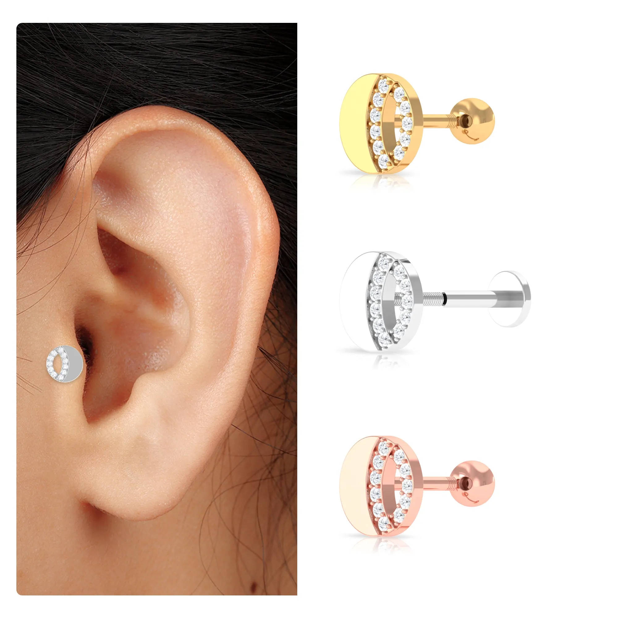 Unique Moissanite Circle Helix Earring in Gold