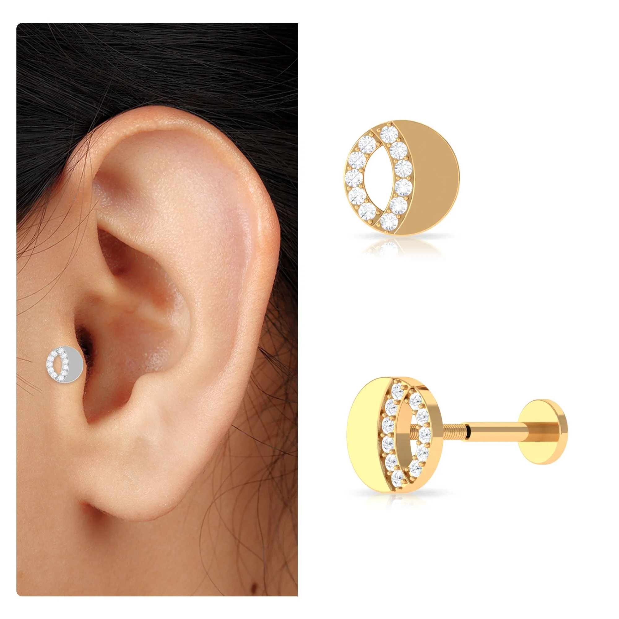 Unique Moissanite Circle Helix Earring in Gold