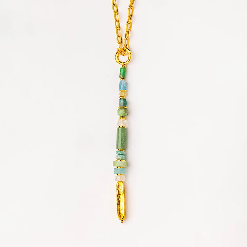 Velatti Long Stacked Gemstone Necklace