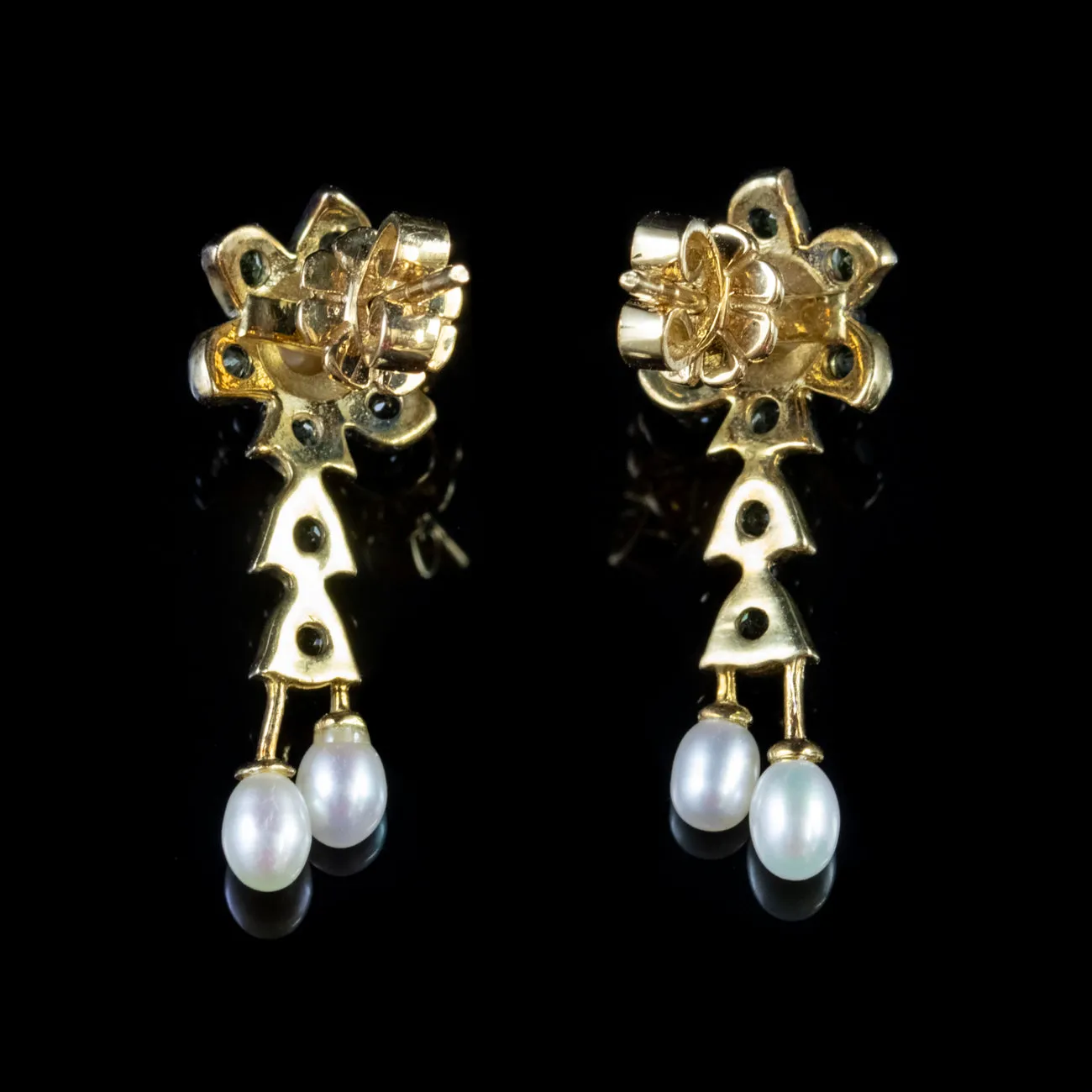 Victorian Style Pearl Peridot Earrings 18Ct Gold Silver