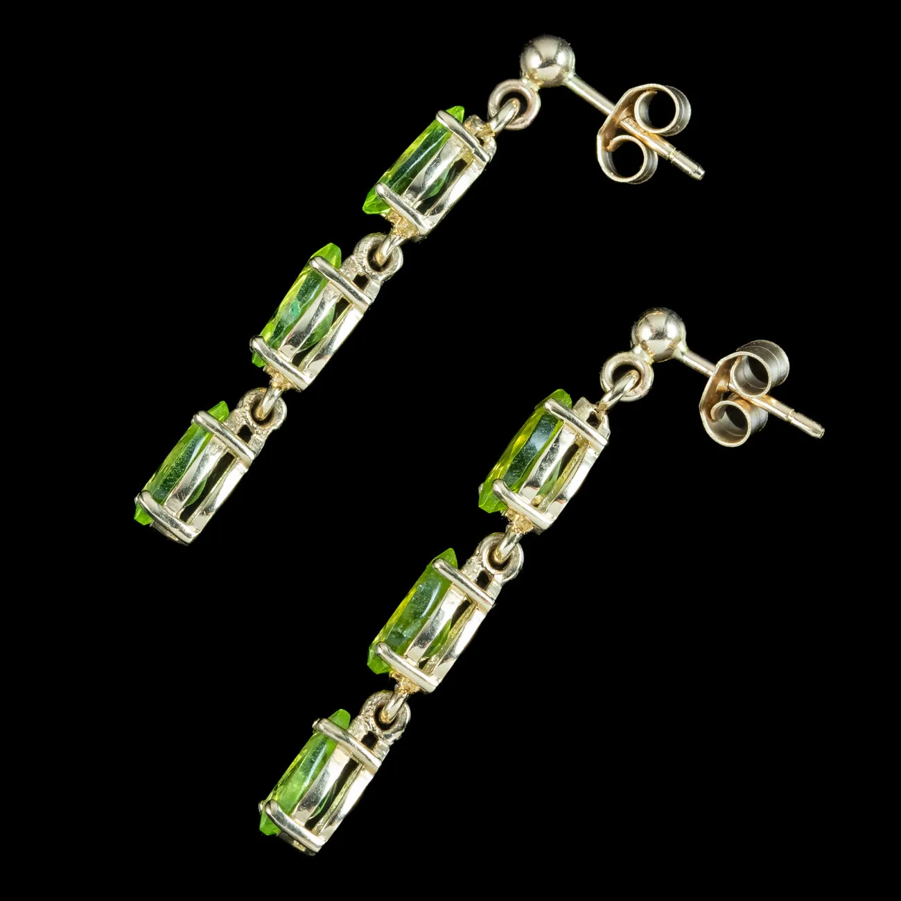 Victorian Style Peridot Drop Earrings 9ct Gold