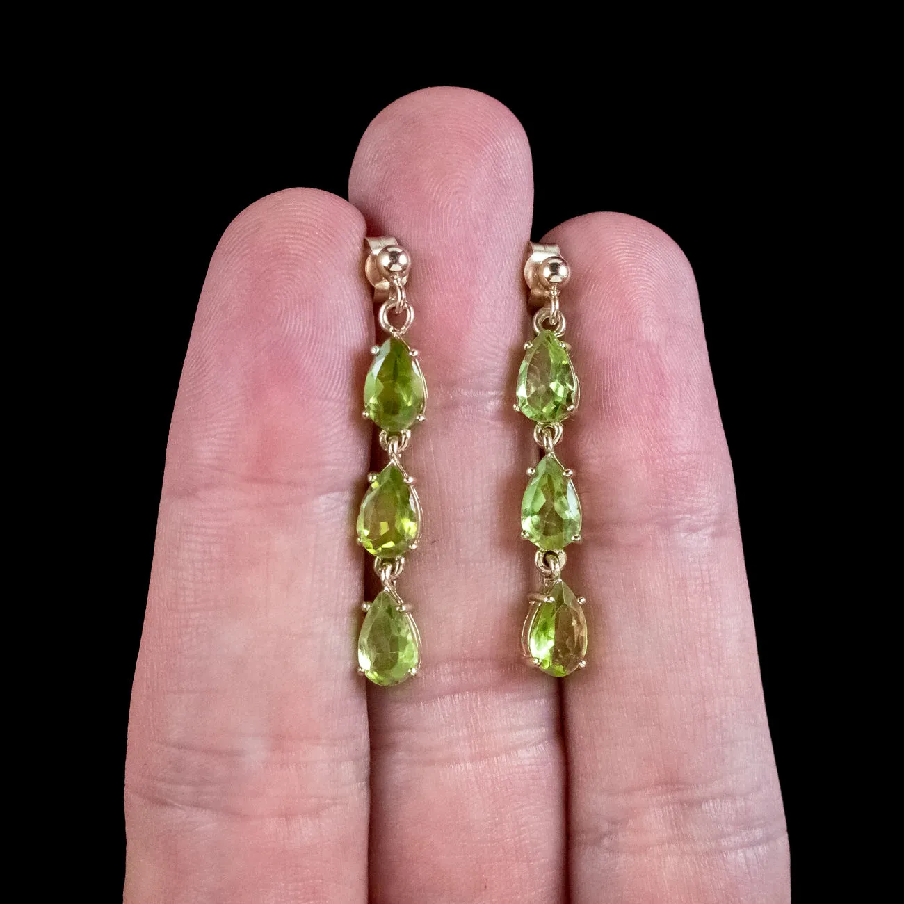 Victorian Style Peridot Drop Earrings 9ct Gold