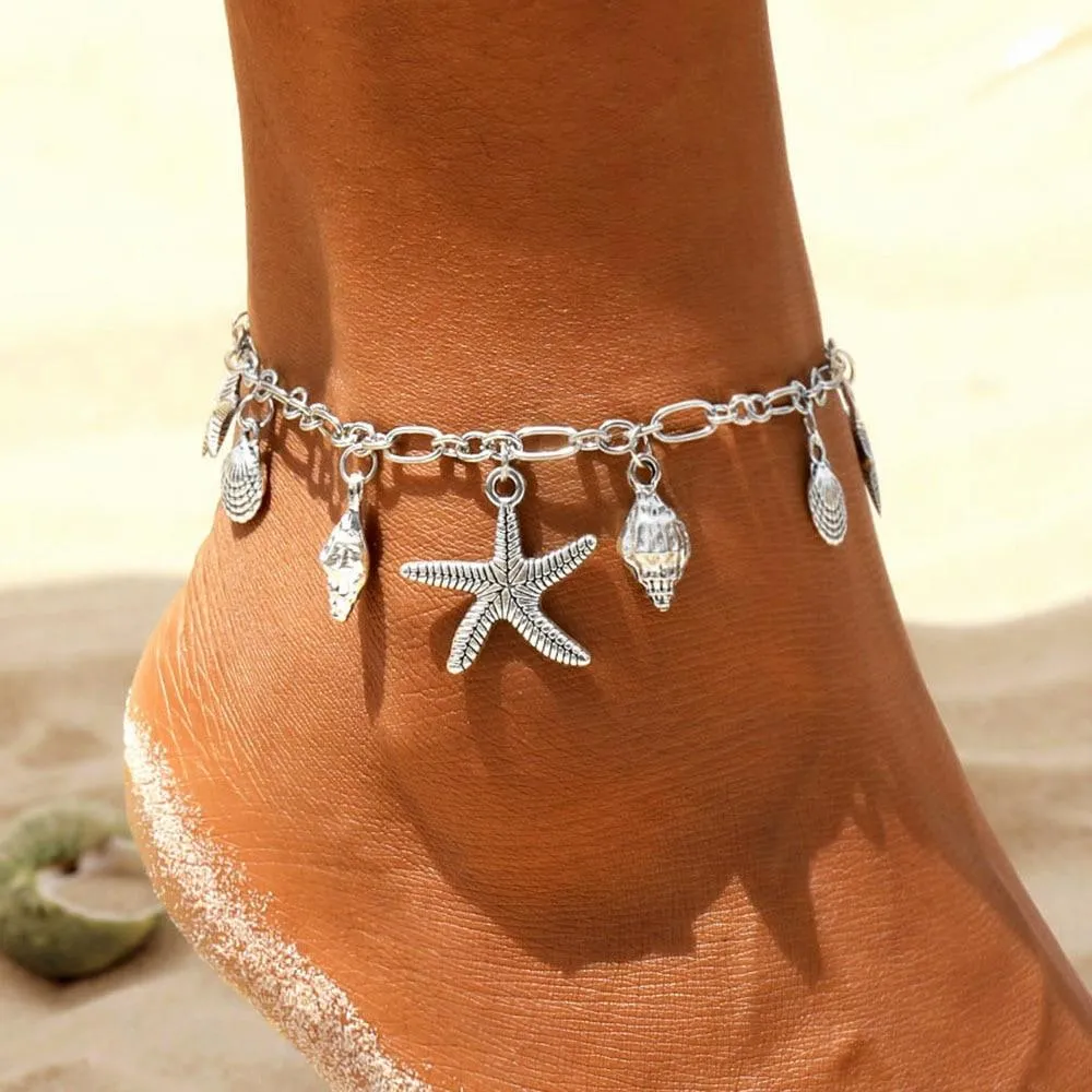 Vintage Anklets for Women Starfish Shell Pendant Anklet Summer Beach Foot Ankle Bohemian Anklet