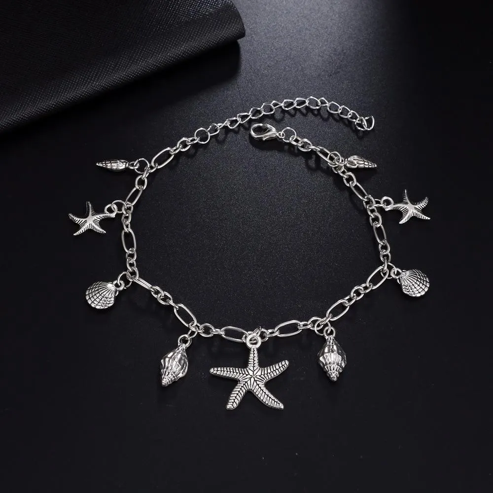 Vintage Anklets for Women Starfish Shell Pendant Anklet Summer Beach Foot Ankle Bohemian Anklet