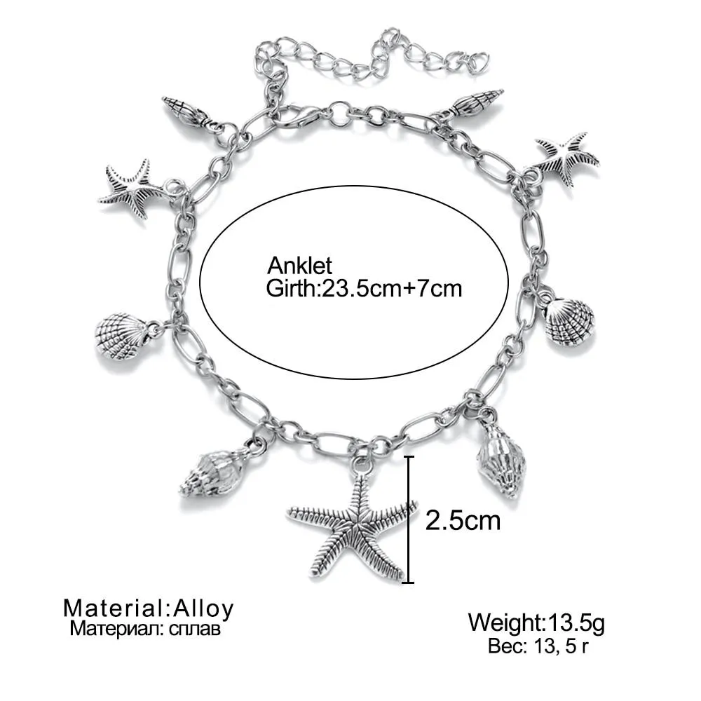 Vintage Anklets for Women Starfish Shell Pendant Anklet Summer Beach Foot Ankle Bohemian Anklet