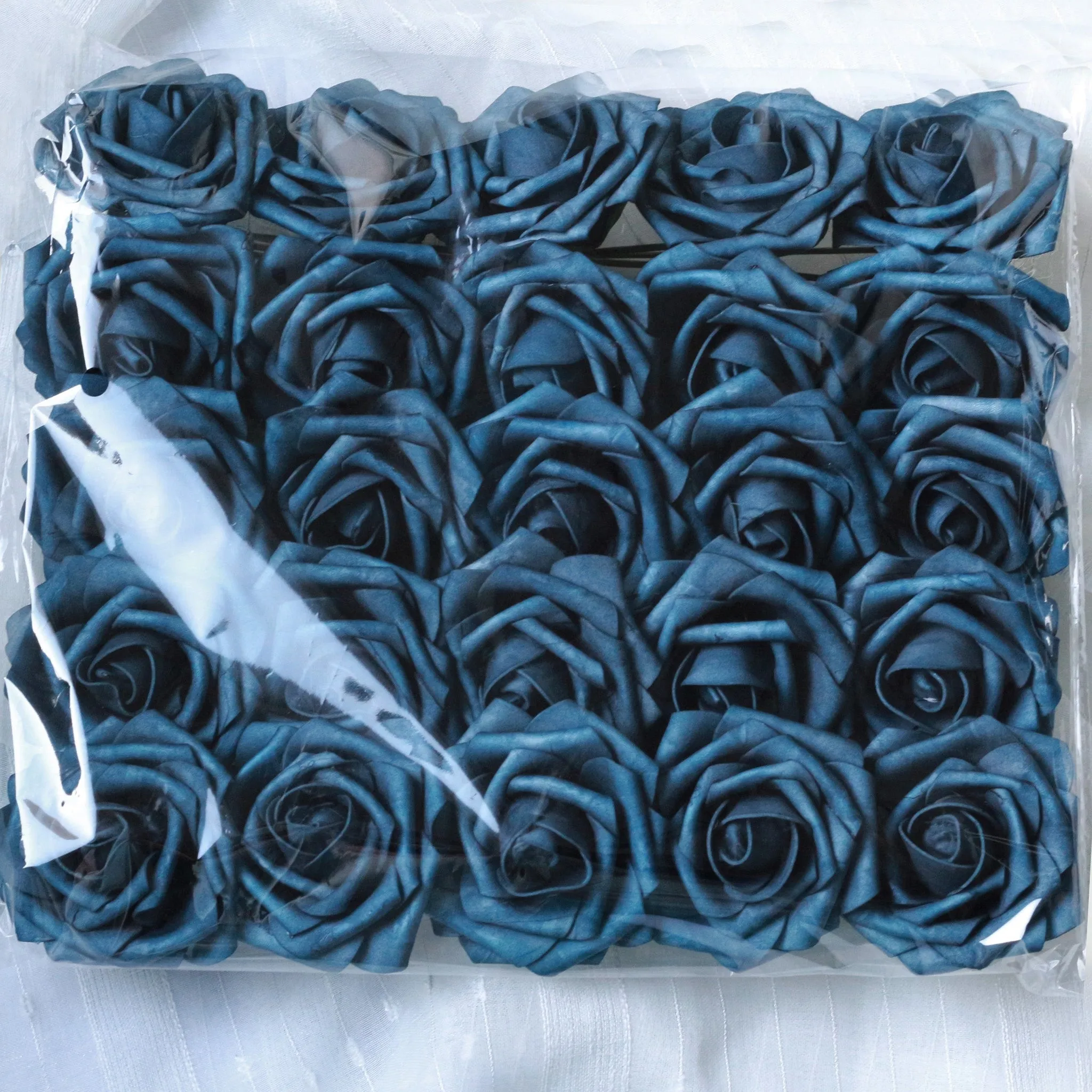 Vintage Dark Blue Foam Roses Dusty Blue Flowers