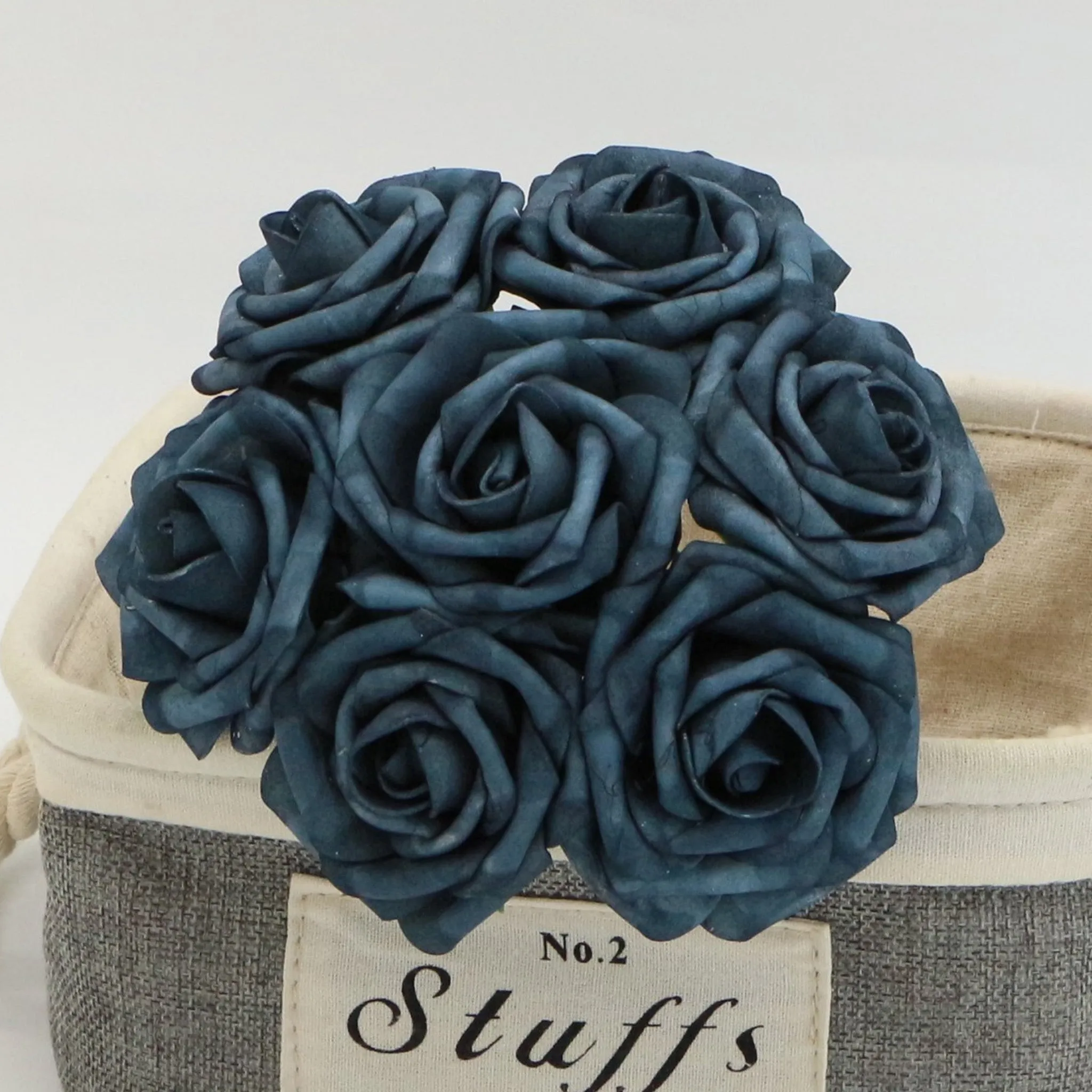 Vintage Dark Blue Foam Roses Dusty Blue Flowers