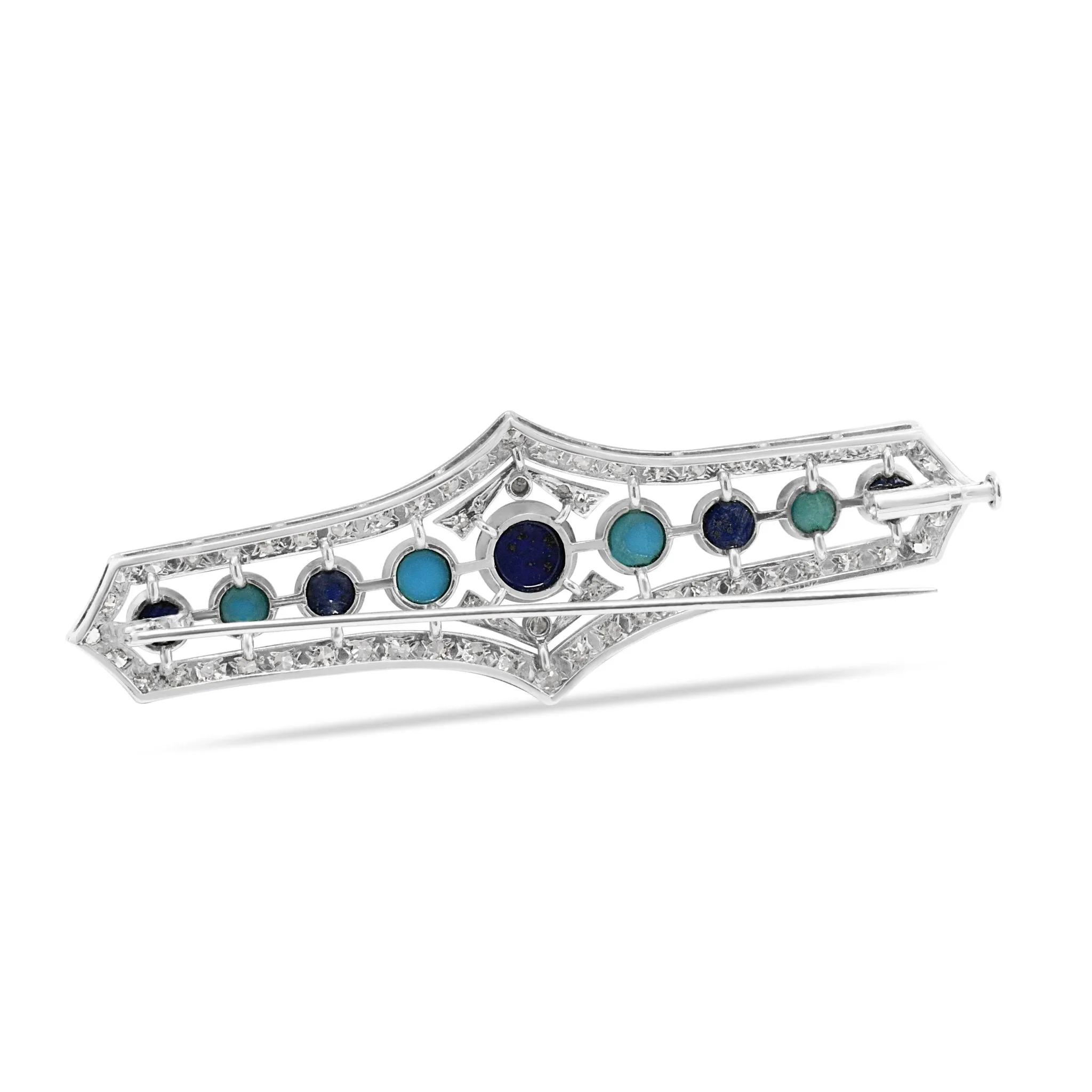 Vintage Diamond Turquoise & Lapis Bar Brooch.